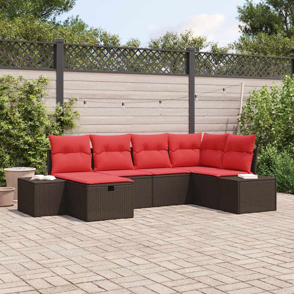 Set Divano da Giardino 6 pz Marrone polyrattan