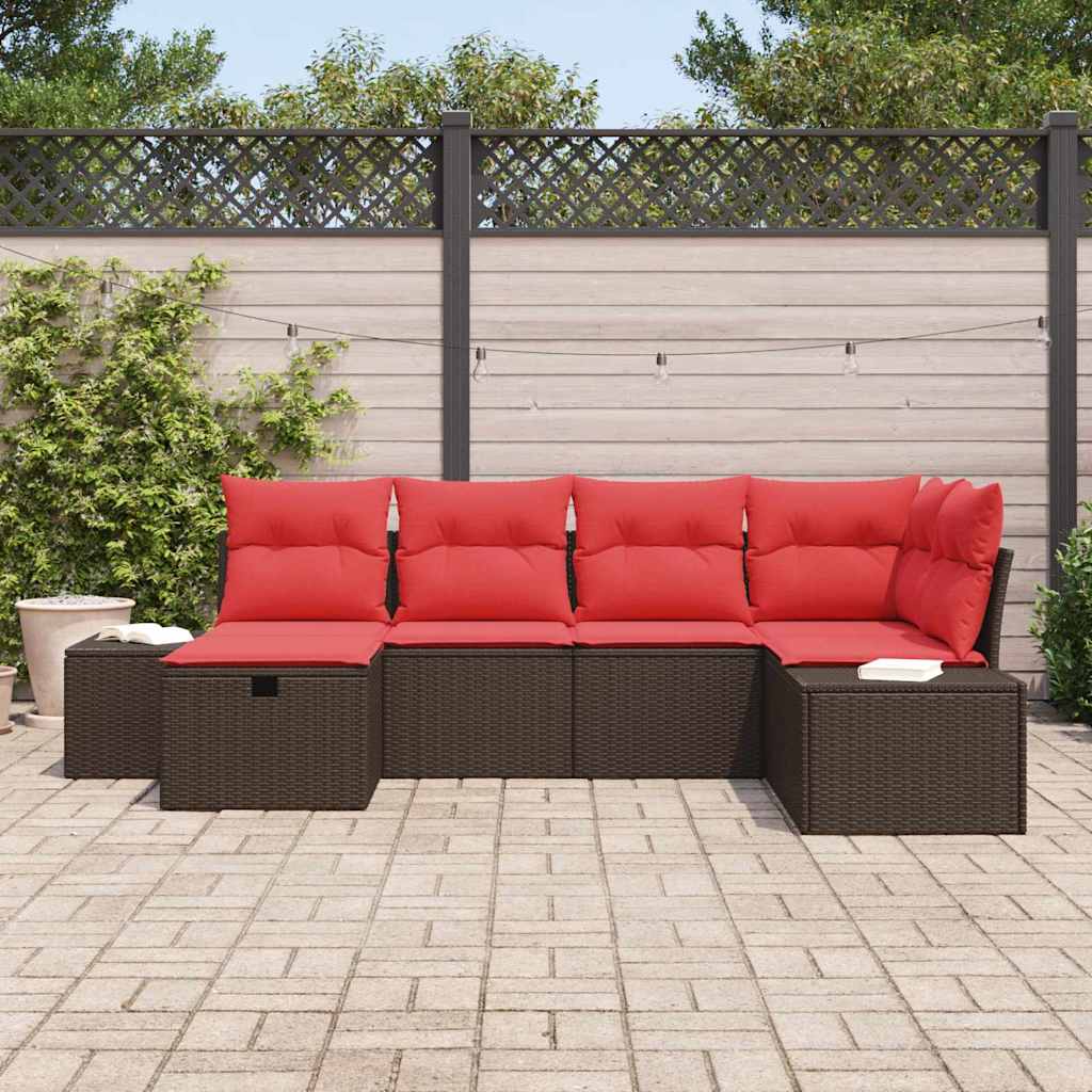 Set Divano da Giardino 6 pz Marrone polyrattan
