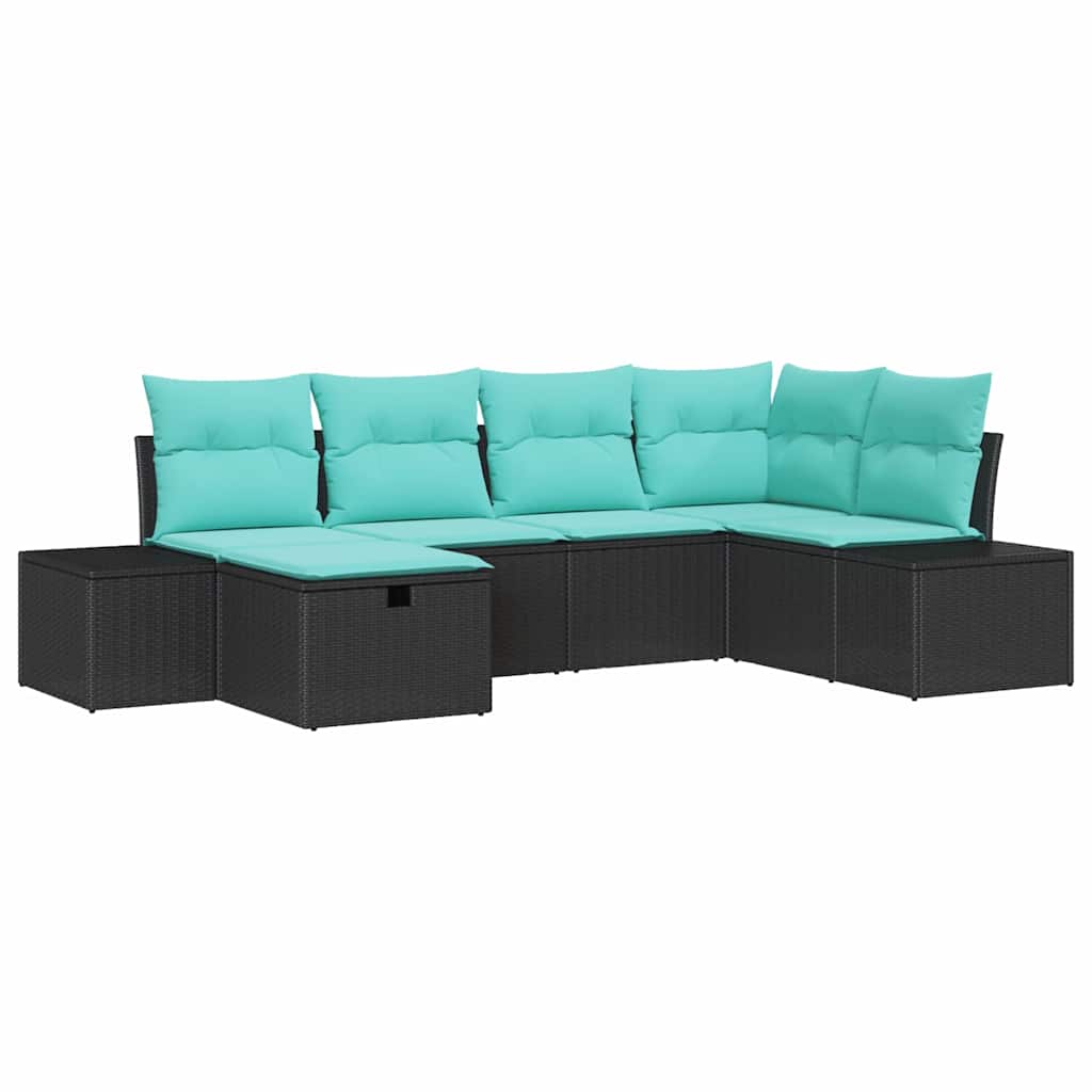Set Divano da Giardino 6 pz Nero polyrattan