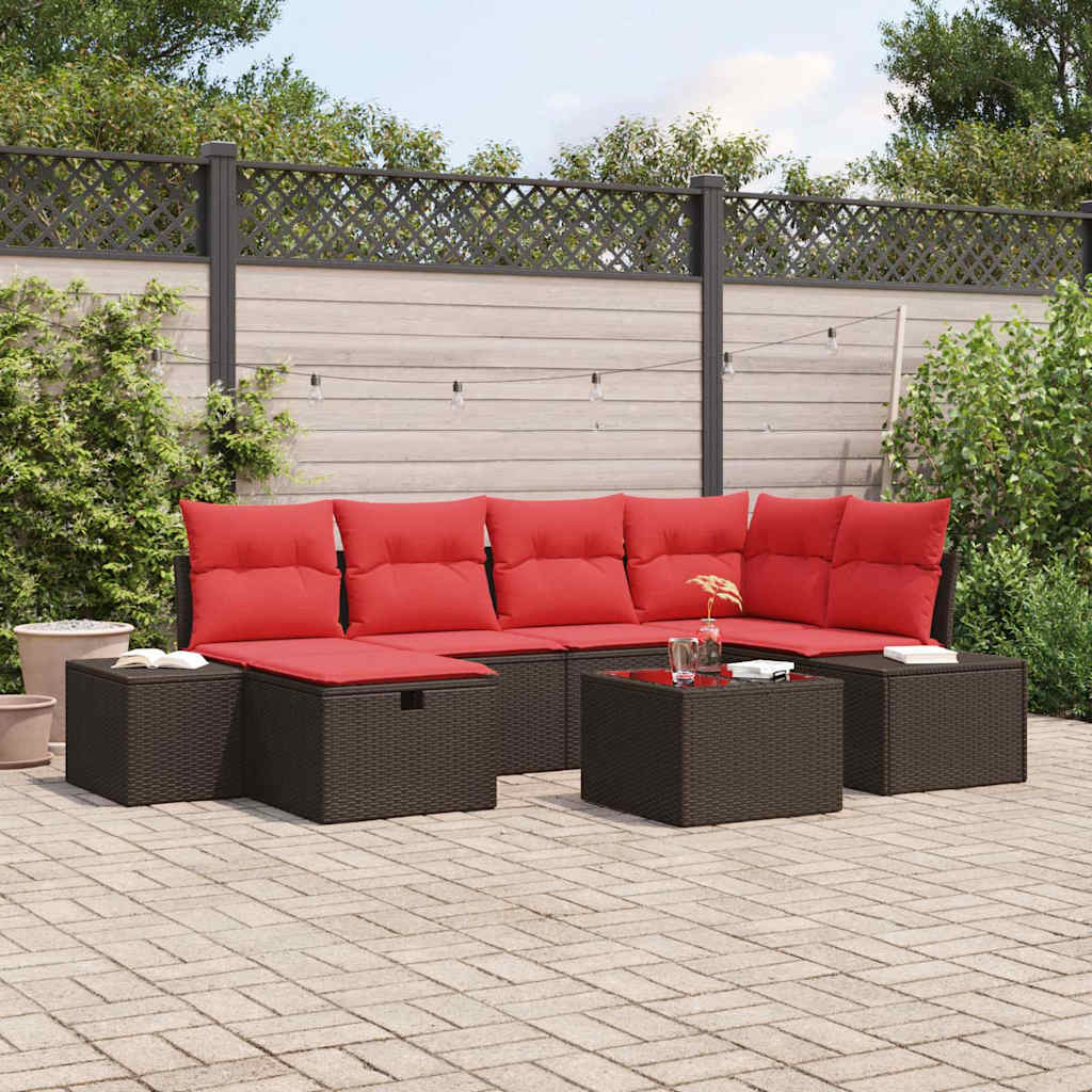 Set Divano da Giardino 7 pz Marrone polyrattan