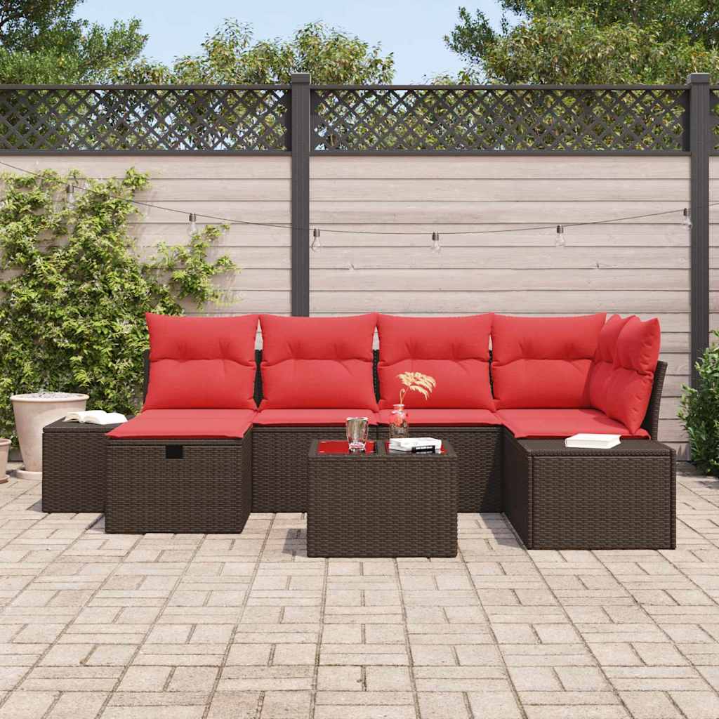 Set Divano da Giardino 7 pz Marrone polyrattan
