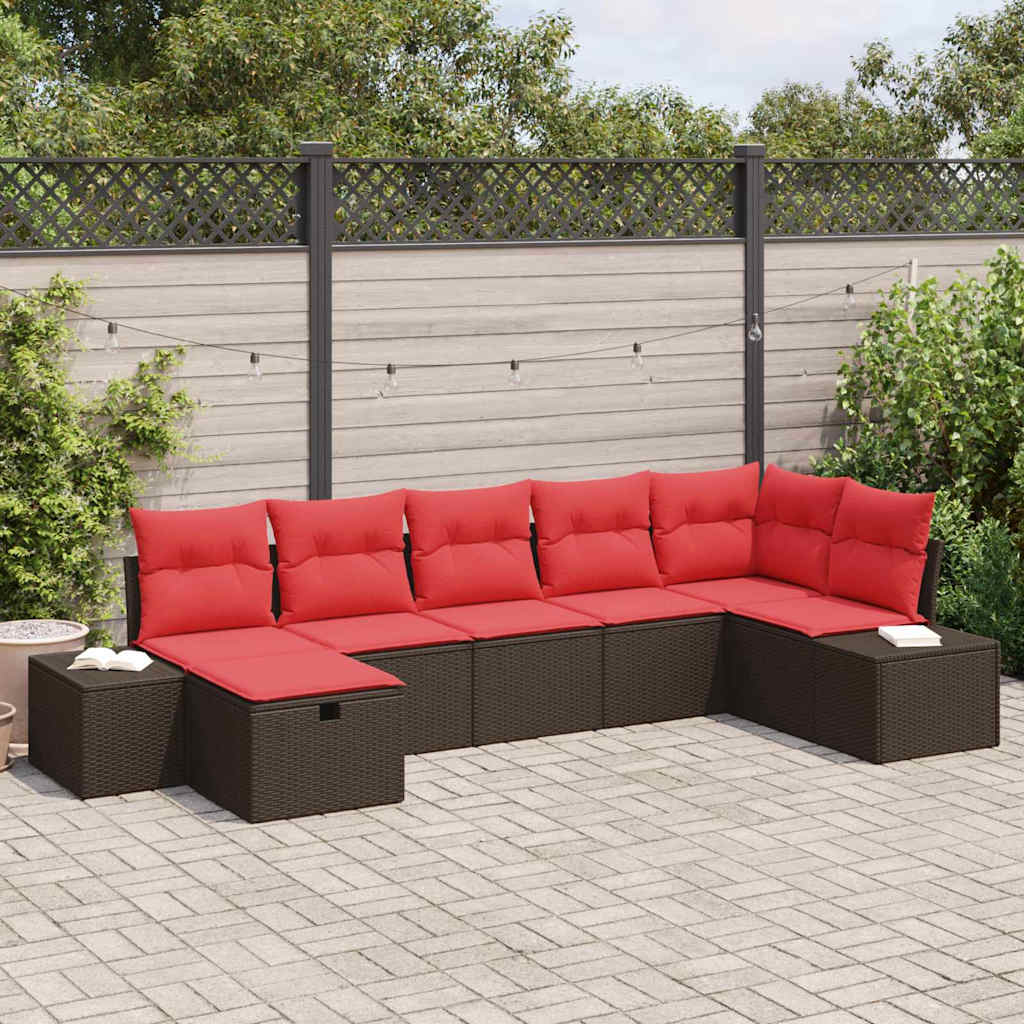 Set Divano da Giardino 7 pz Marrone polyrattan
