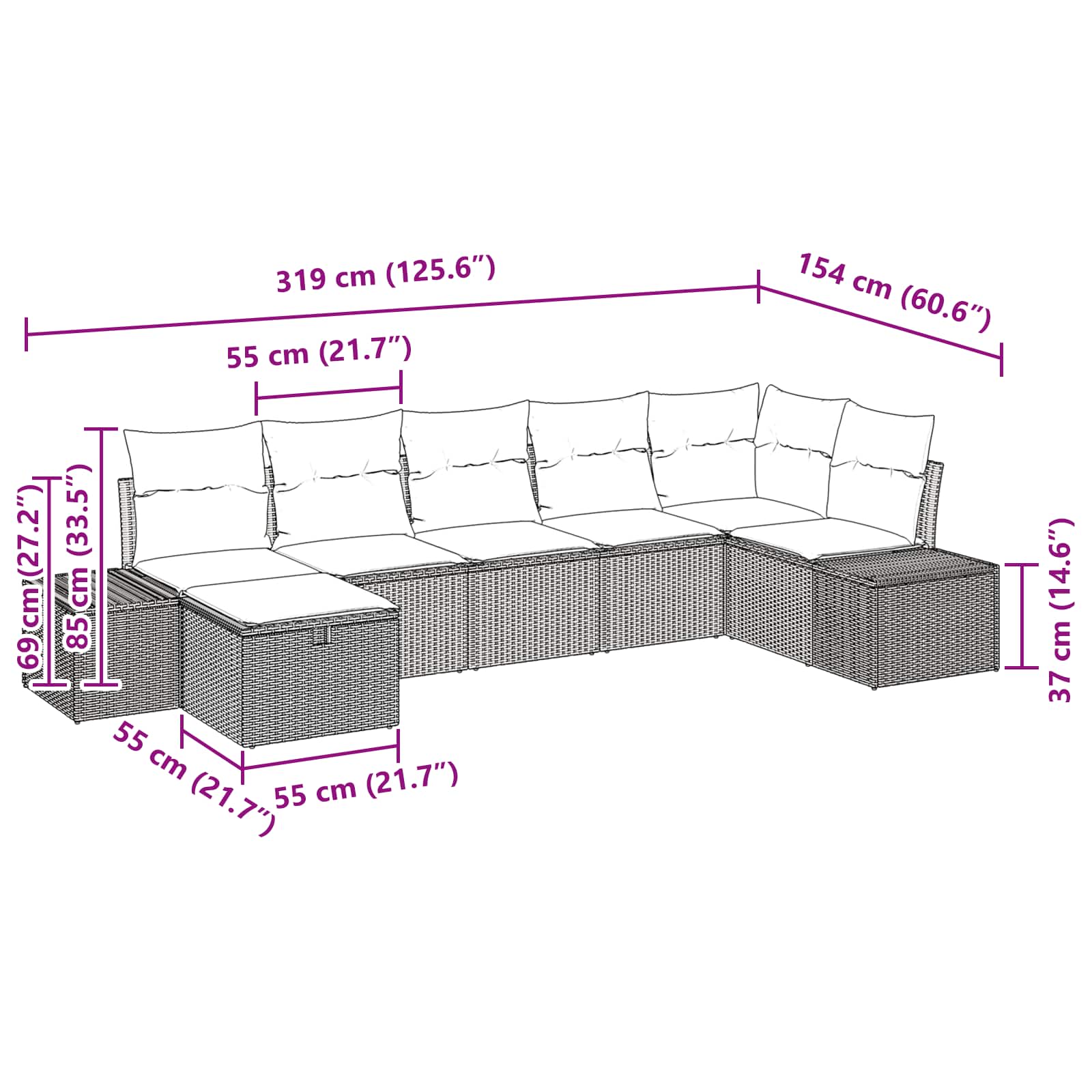 Set Divano da Giardino 7 pz Marrone polyrattan