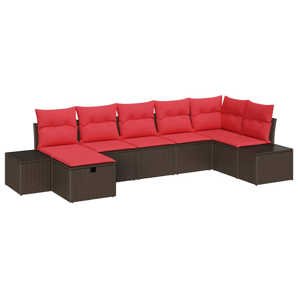 Set Divano da Giardino 7 pz Marrone polyrattan
