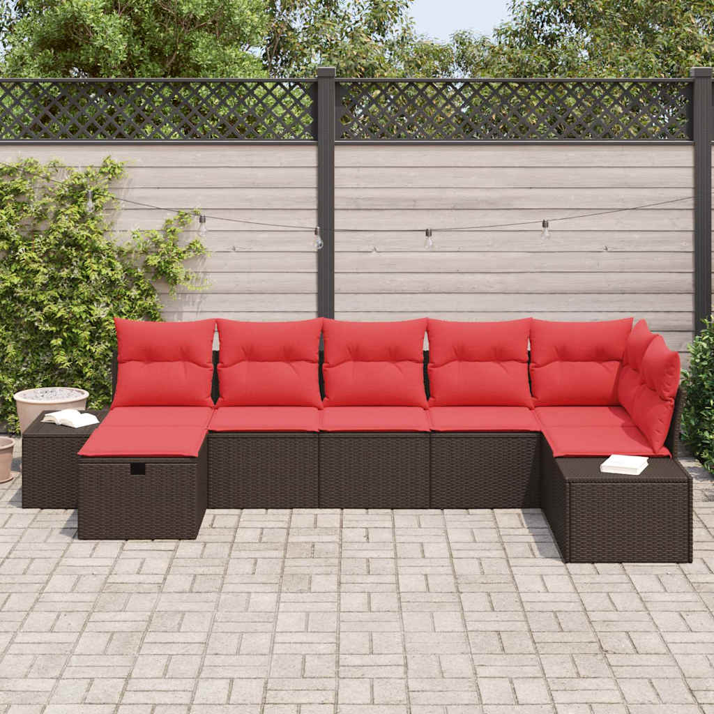 Set Divano da Giardino 7 pz Marrone polyrattan