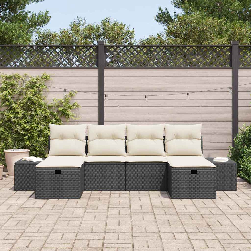 Set Divano da Giardino 6 pz Nero polyrattan