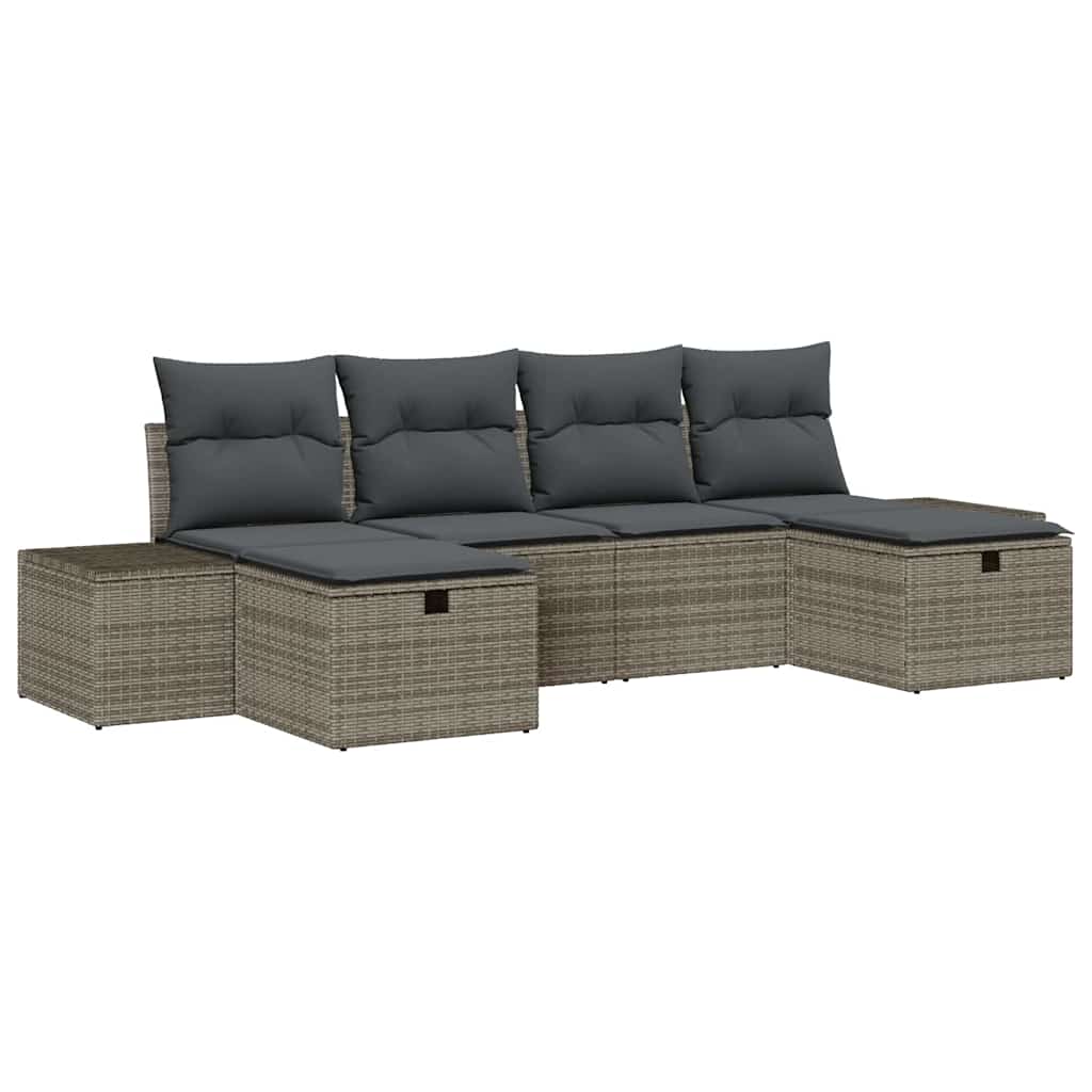 Set Divano da Giardino 6 pz Grigio polyrattan