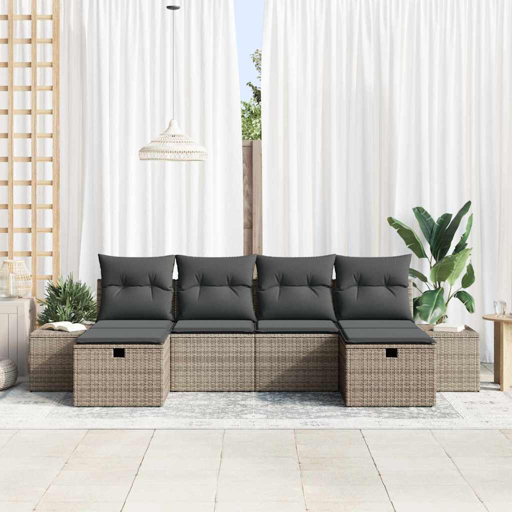 Set Divano da Giardino 6 pz Grigio polyrattan