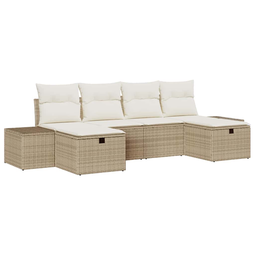 Set Divano da Giardino 6 pz Beige polyrattan