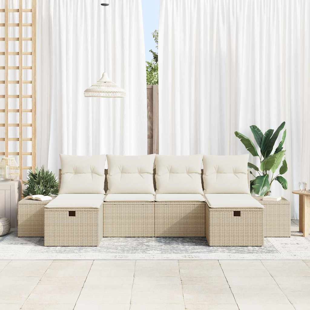 Set Divano da Giardino 6 pz Beige polyrattan