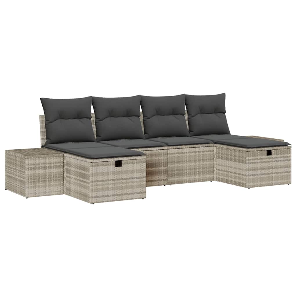 Set Divano da Giardino 6 pz Grigio chiaro polyrattan