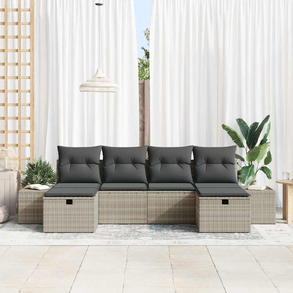 Set Divano da Giardino 6 pz Grigio chiaro polyrattan