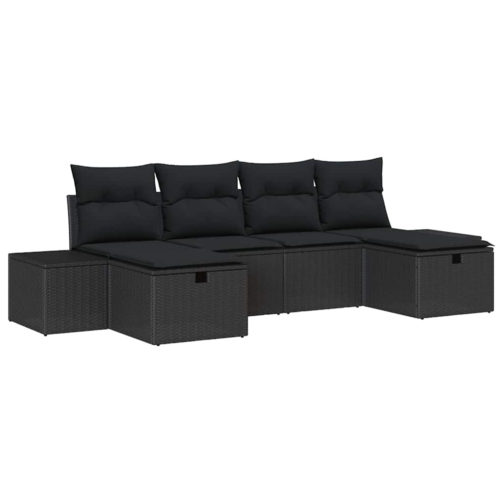 Set Divano da Giardino 6 pz Nero polyrattan