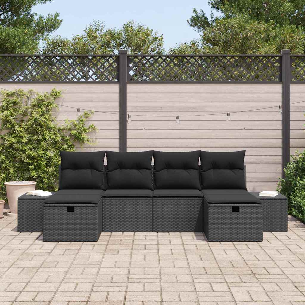 Set Divano da Giardino 6 pz Nero polyrattan