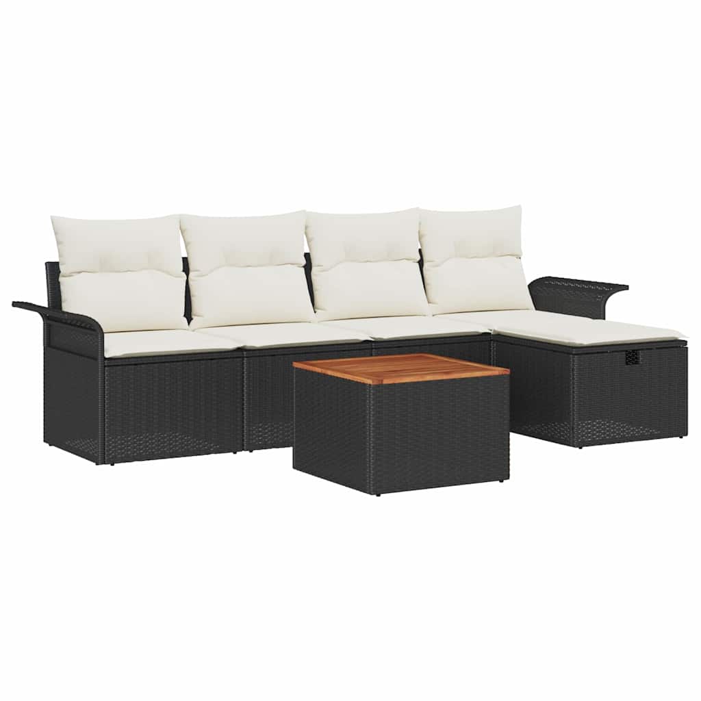 Set Divano da Giardino 6 pz Nero polyrattan