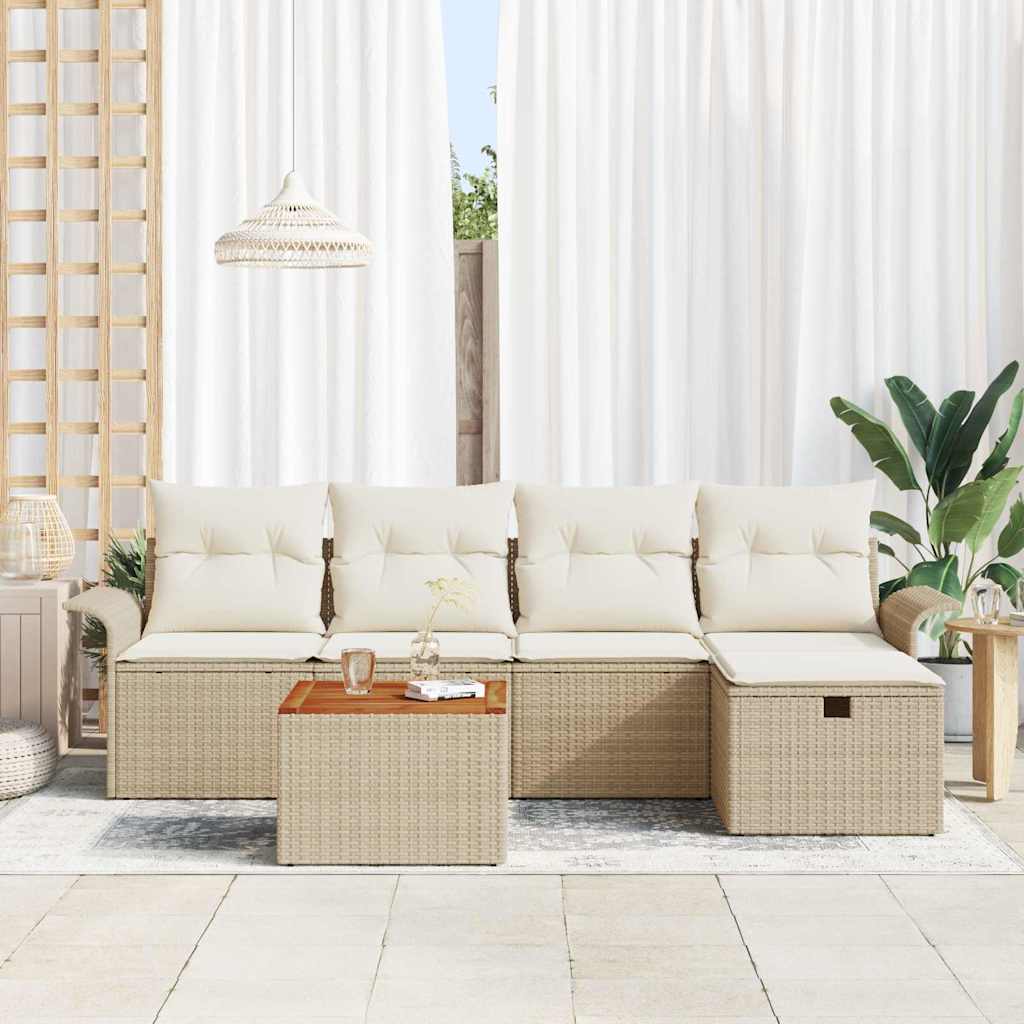 Set Divano da Giardino 6 pz Beige polyrattan