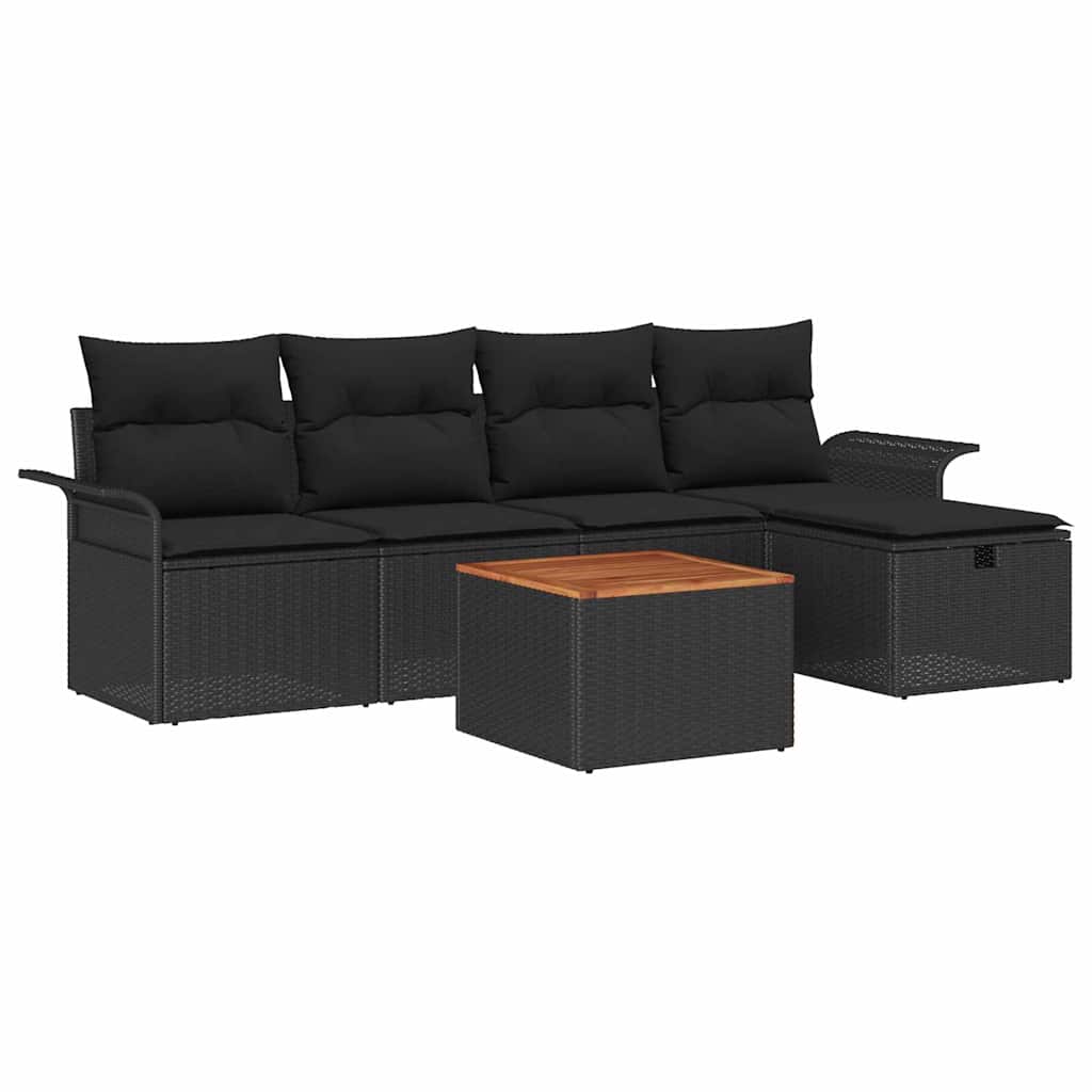 Set Divano da Giardino 6 pz Nero polyrattan