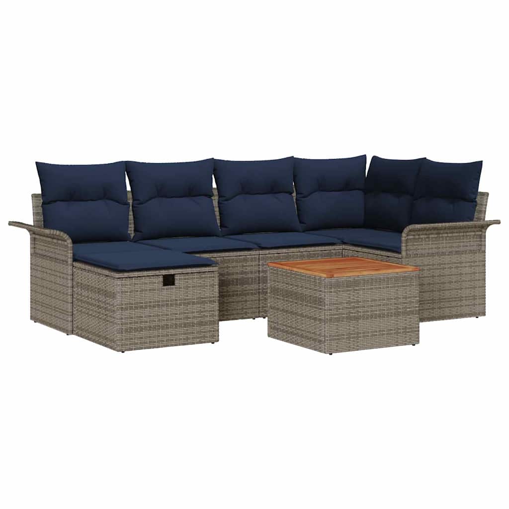 Set Divano da Giardino 7 pz Grigio polyrattan