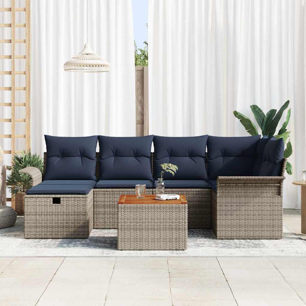 Set Divano da Giardino 7 pz Grigio polyrattan