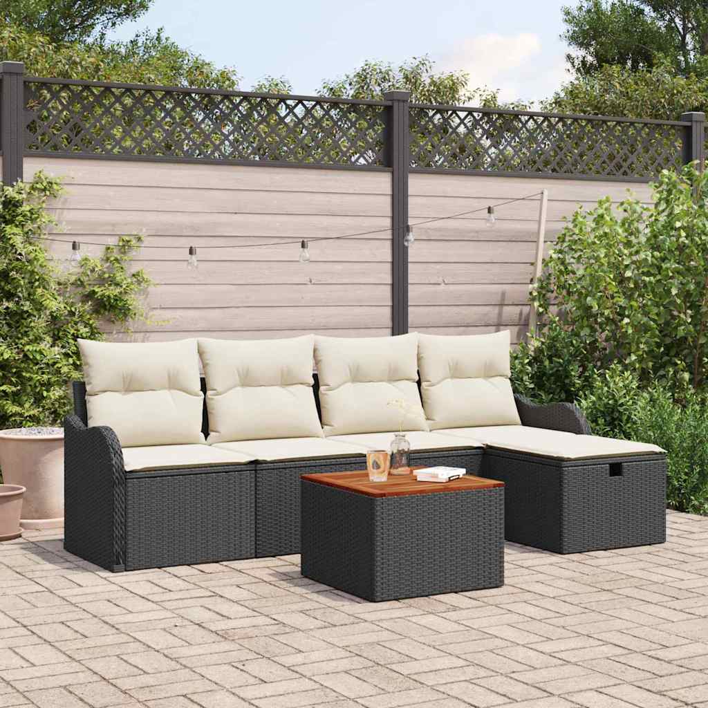 Set Divano da Giardino 6 pz Nero polyrattan