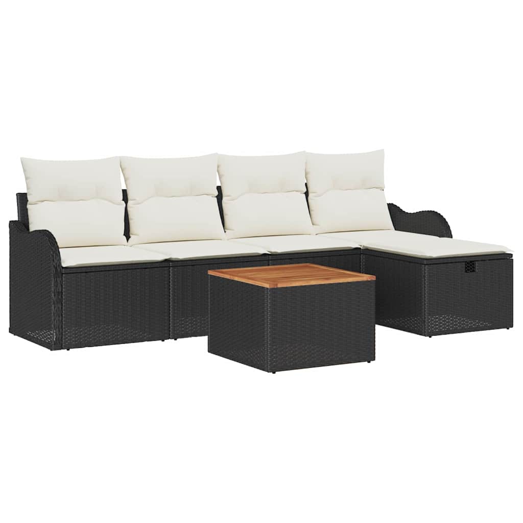 Set Divano da Giardino 6 pz Nero polyrattan