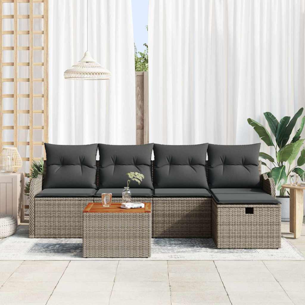 Set Divano da Giardino 6 pz Grigio polyrattan