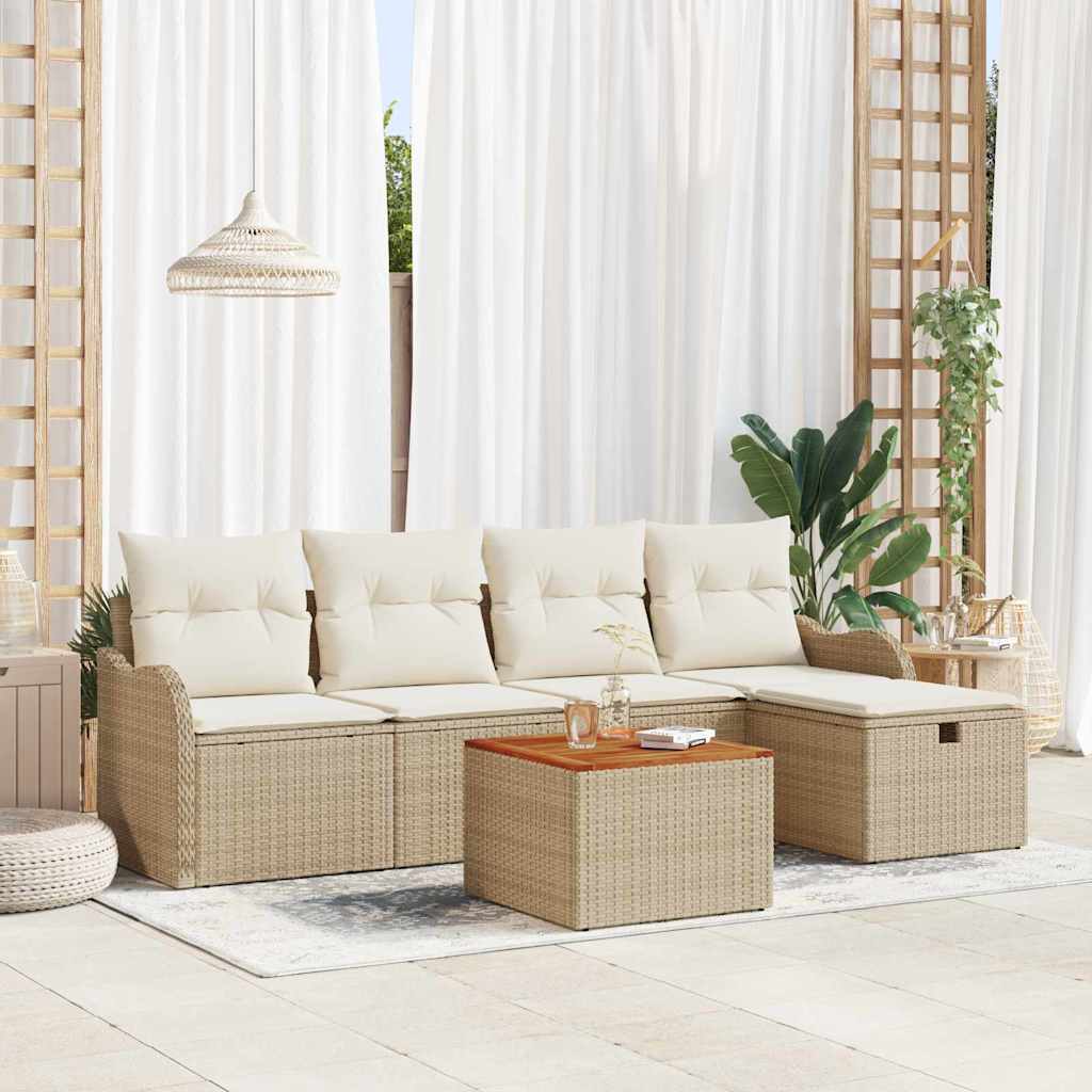 Set Divano da Giardino 6 pz Beige polyrattan
