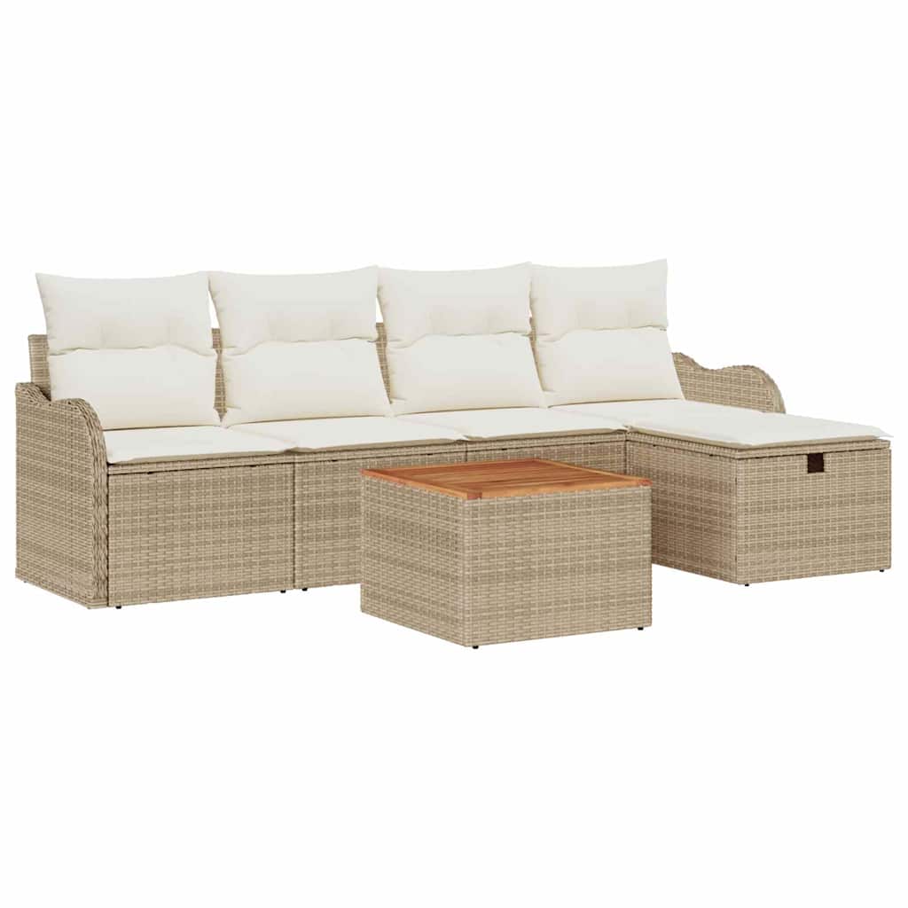 Set Divano da Giardino 6 pz Beige polyrattan