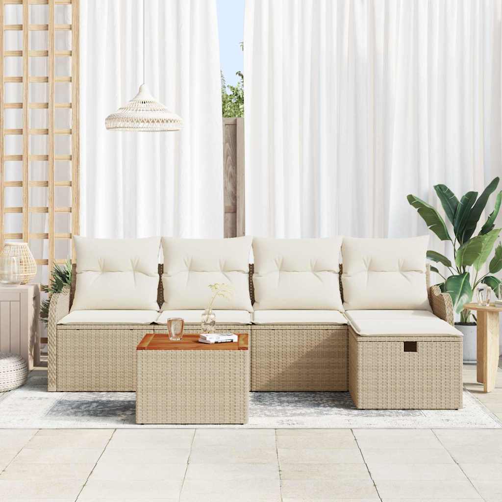 Set Divano da Giardino 6 pz Beige polyrattan
