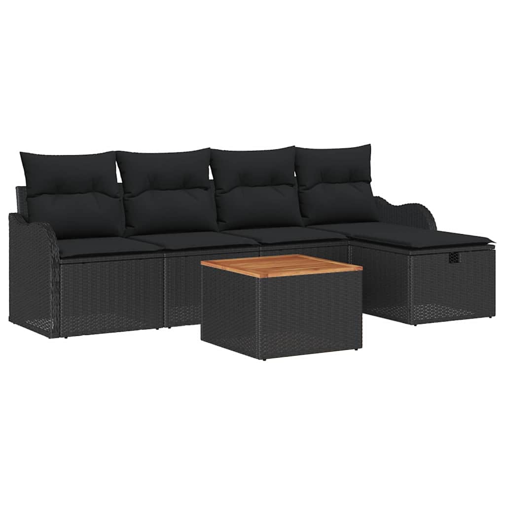 Set Divano da Giardino 6 pz Nero polyrattan