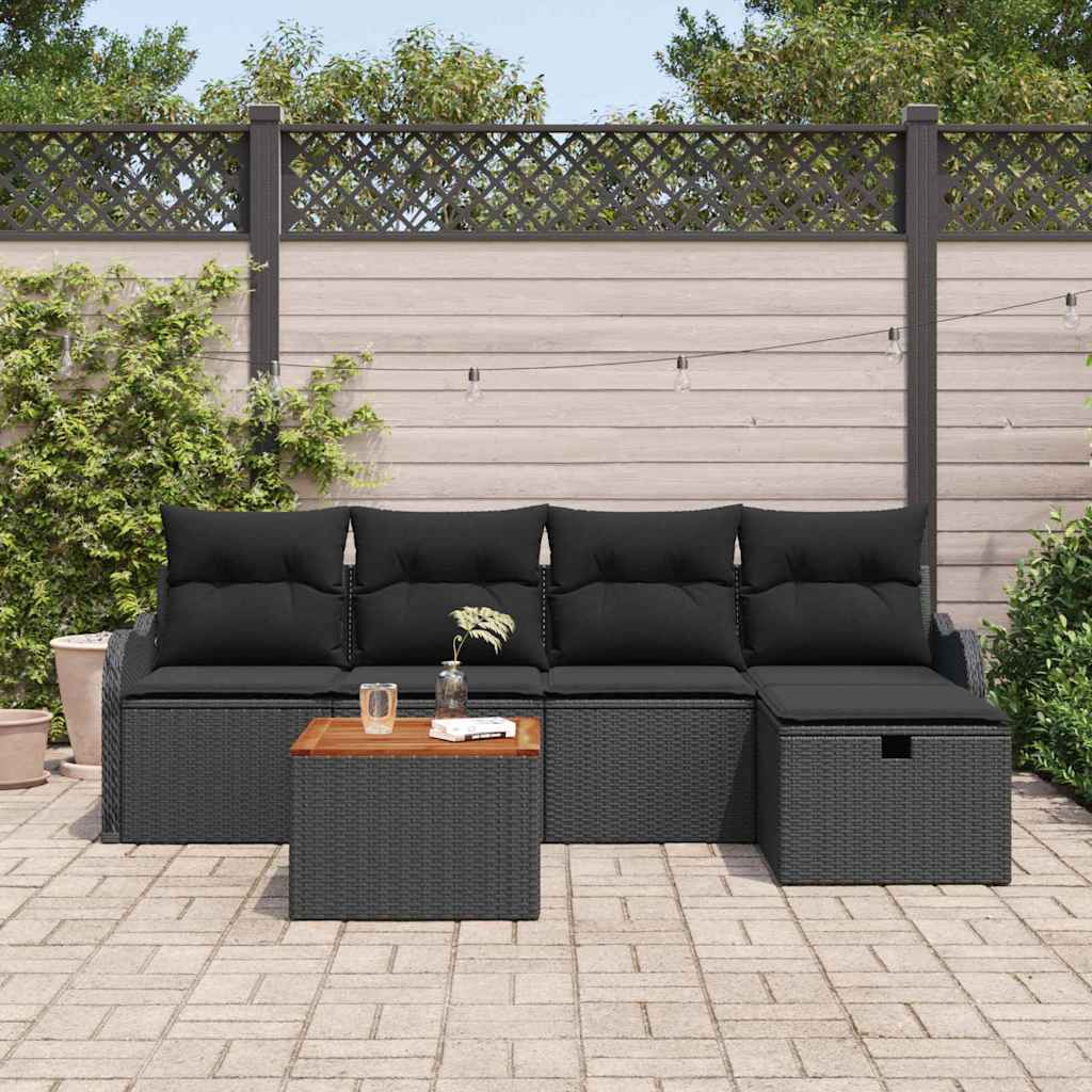 Set Divano da Giardino 6 pz Nero polyrattan