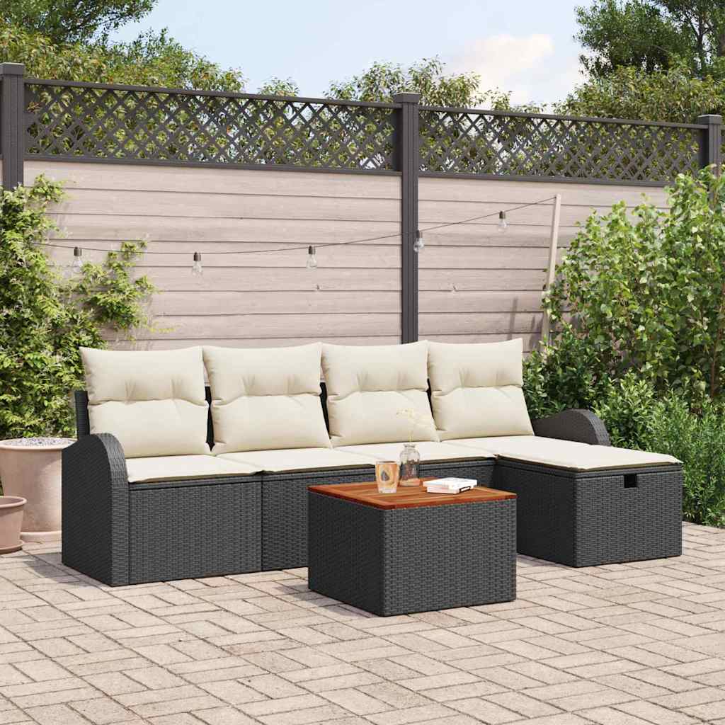 Set Divano da Giardino 6 pz Nero polyrattan