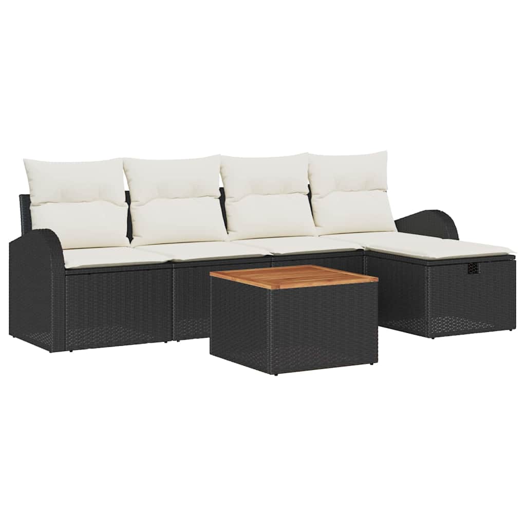 Set Divano da Giardino 6 pz Nero polyrattan