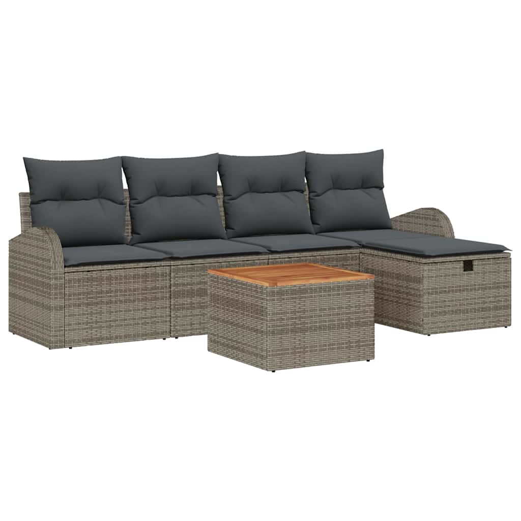 Set Divano da Giardino 6 pz Grigio polyrattan