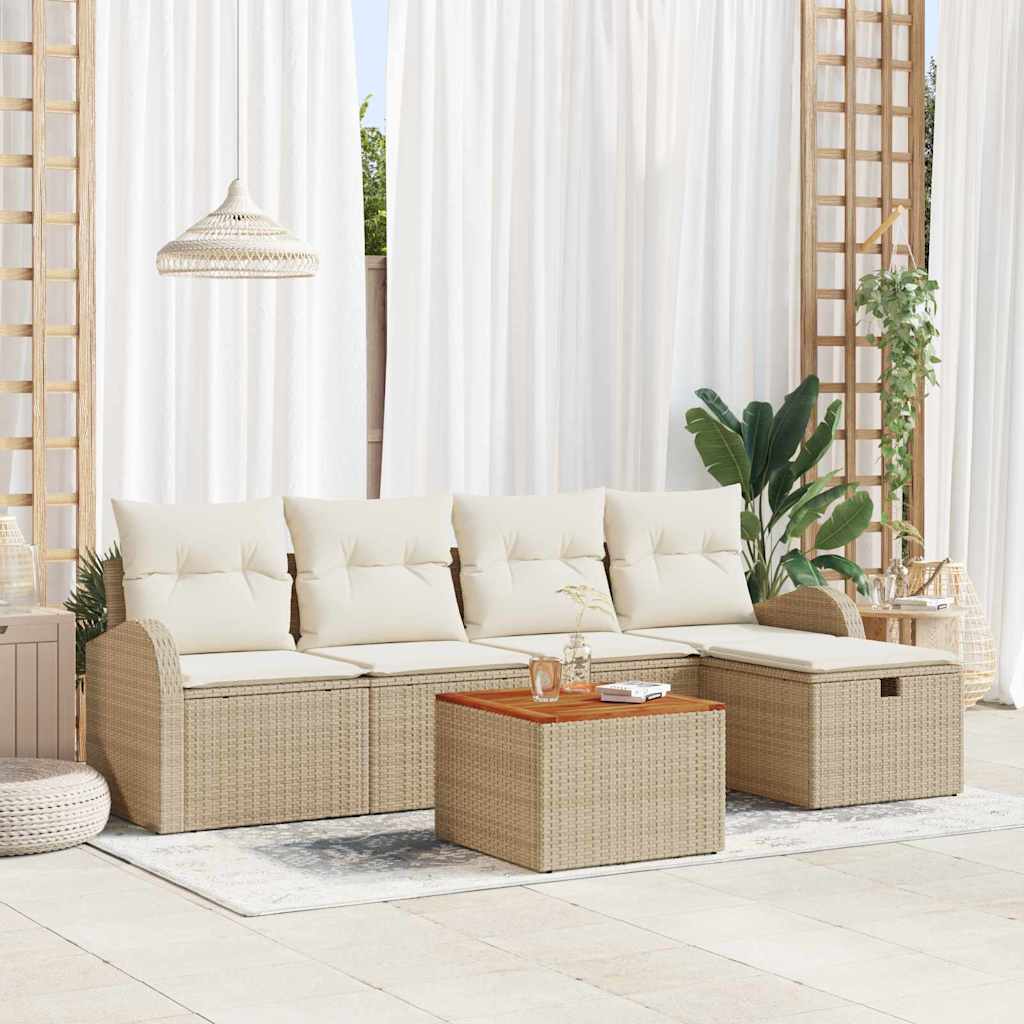 Set Divano da Giardino 6 pz Beige polyrattan