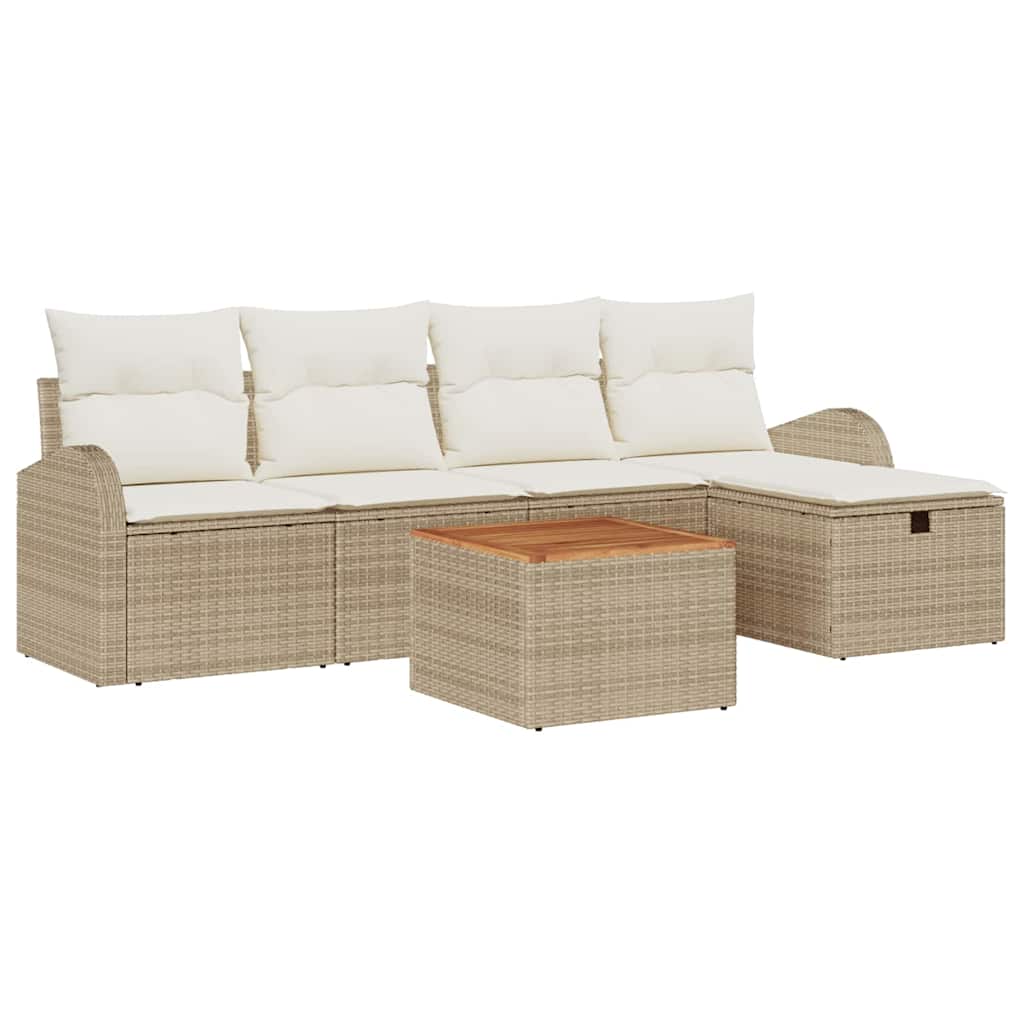 Set Divano da Giardino 6 pz Beige polyrattan