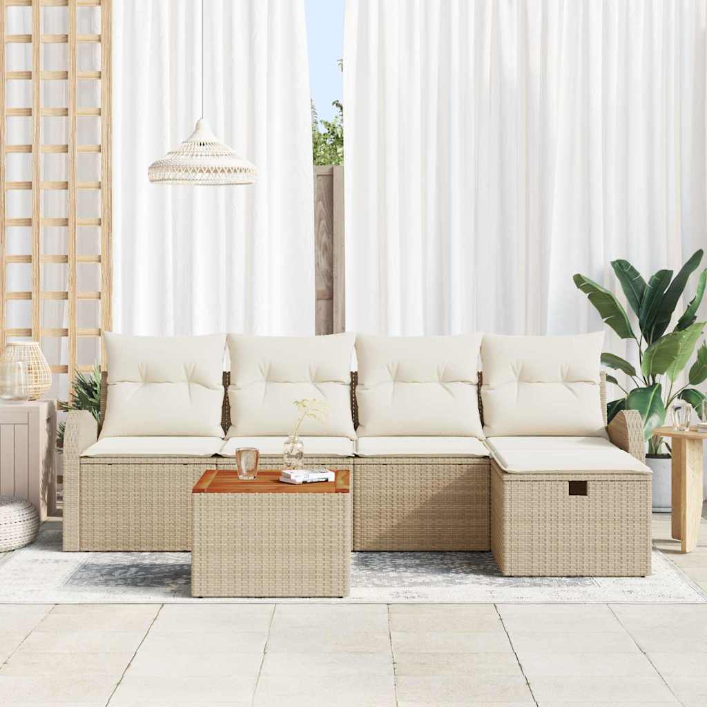 Set Divano da Giardino 6 pz Beige polyrattan