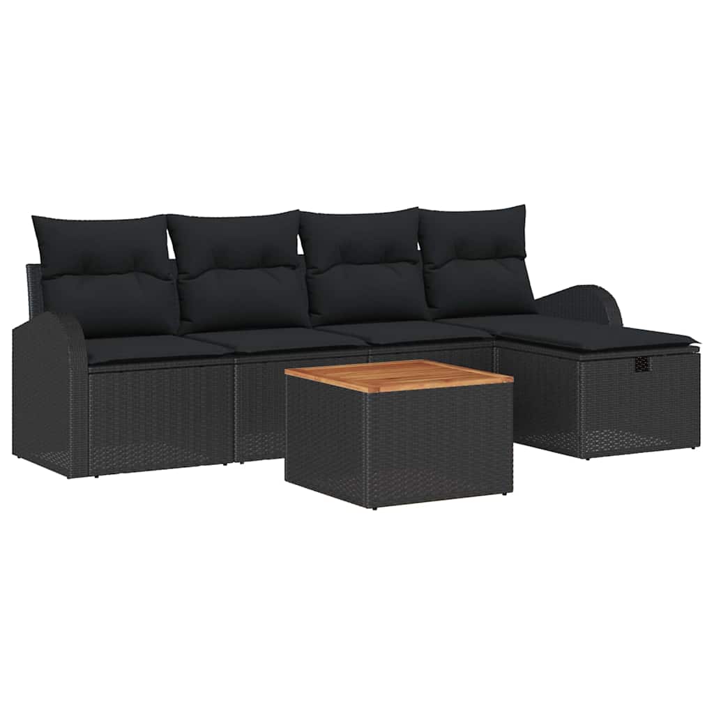 Set Divano da Giardino 6 pz Nero polyrattan