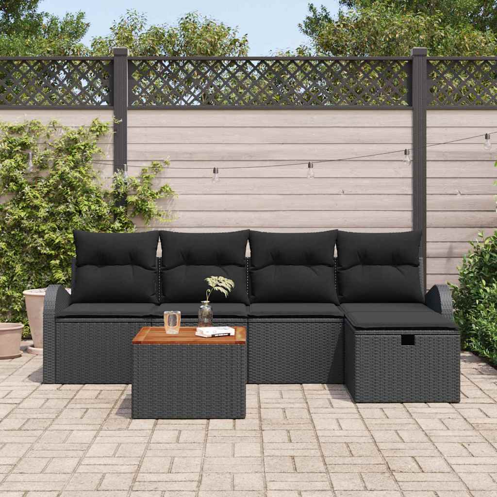 Set Divano da Giardino 6 pz Nero polyrattan