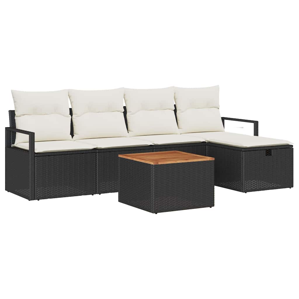 Set Divano da Giardino 6 pz Nero polyrattan