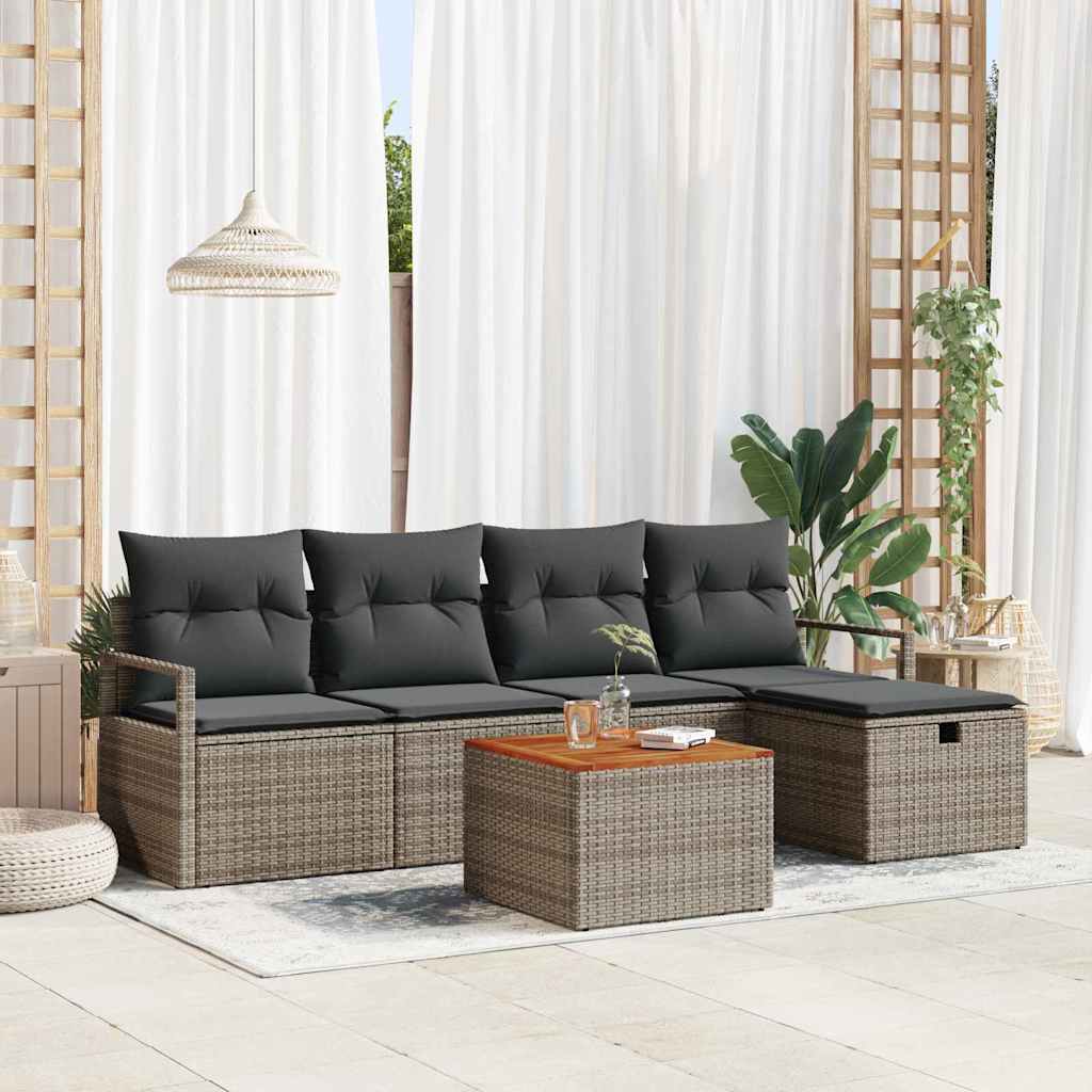 Set Divano da Giardino 6 pz Grigio polyrattan