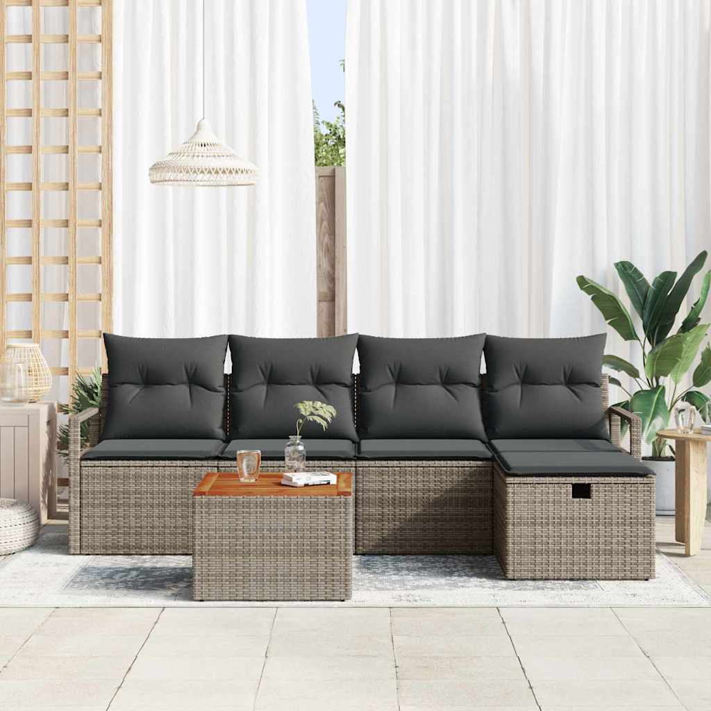 Set Divano da Giardino 6 pz Grigio polyrattan