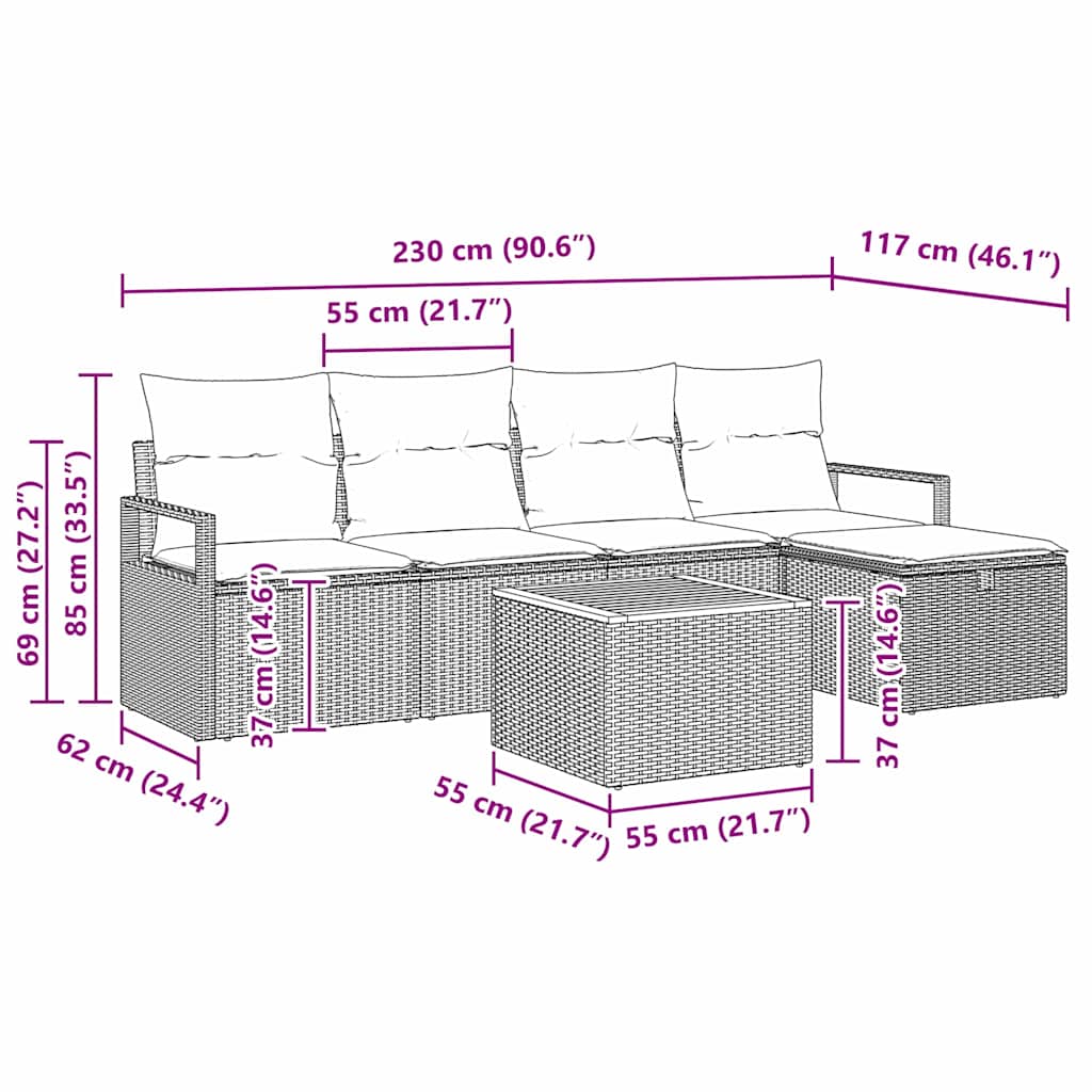 Set Divano da Giardino 6 pz Beige polyrattan