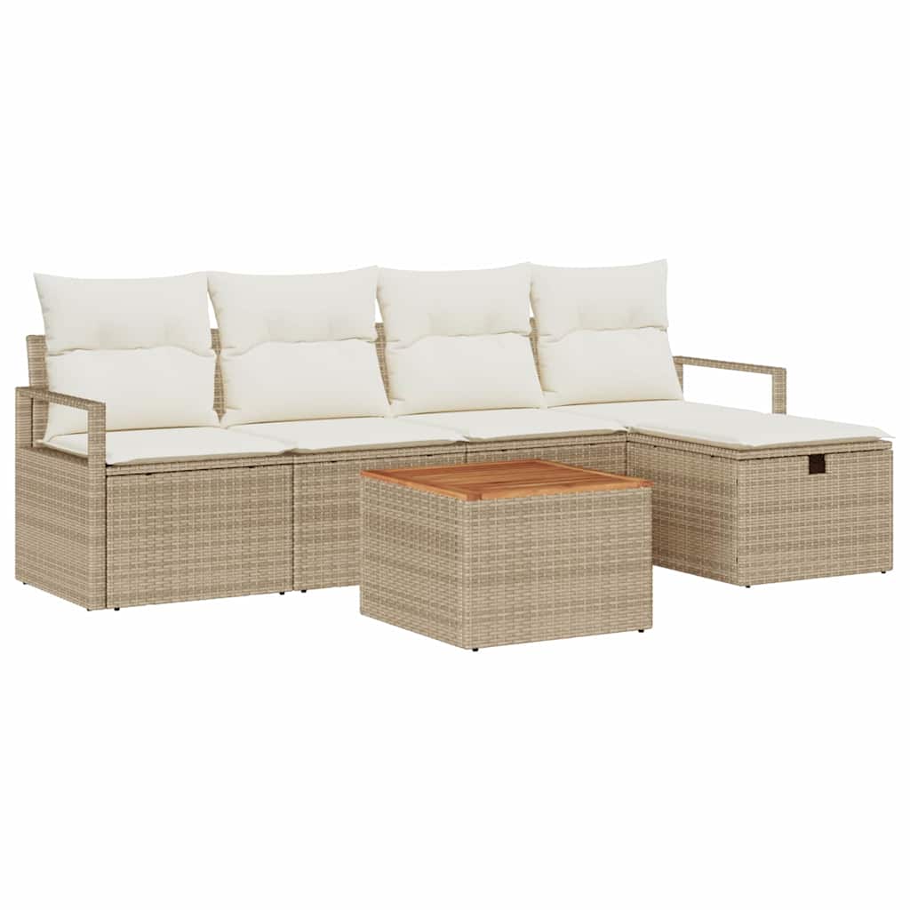 Set Divano da Giardino 6 pz Beige polyrattan