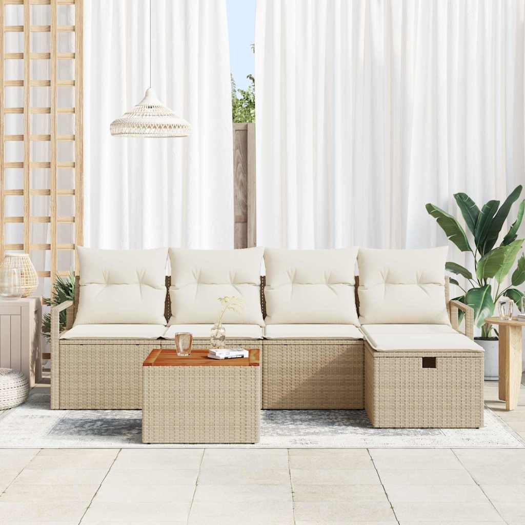 Set Divano da Giardino 6 pz Beige polyrattan