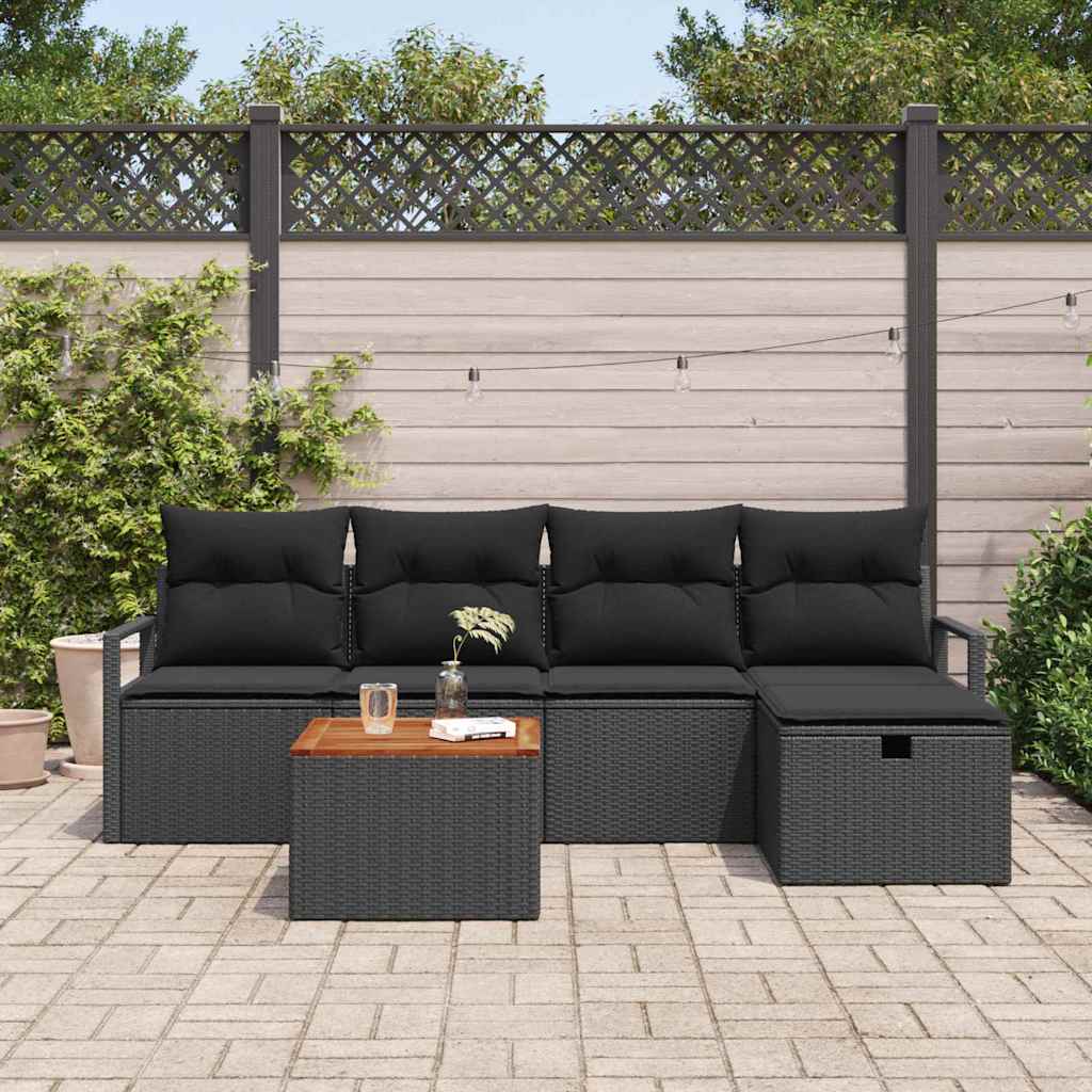 Set Divano da Giardino 6 pz Nero polyrattan