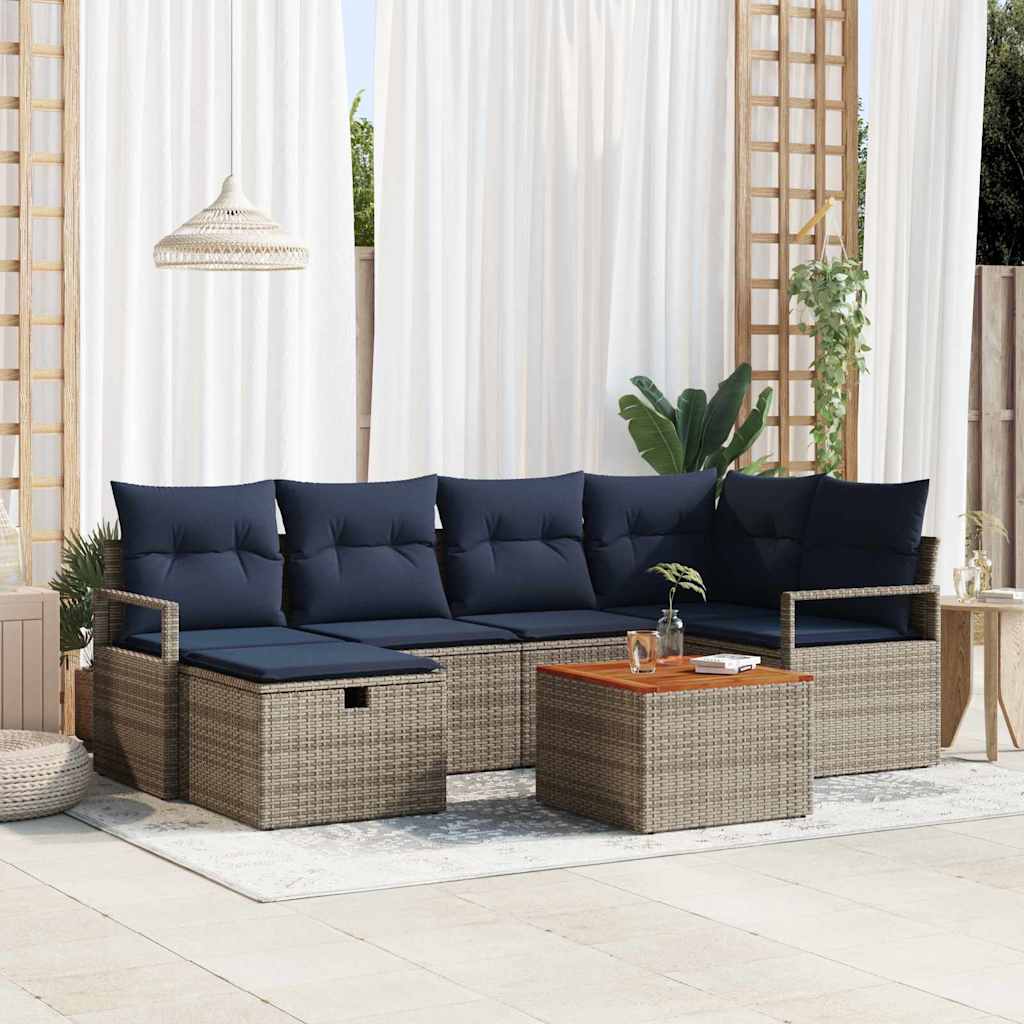 Set Divano da Giardino 7 pz Grigio polyrattan