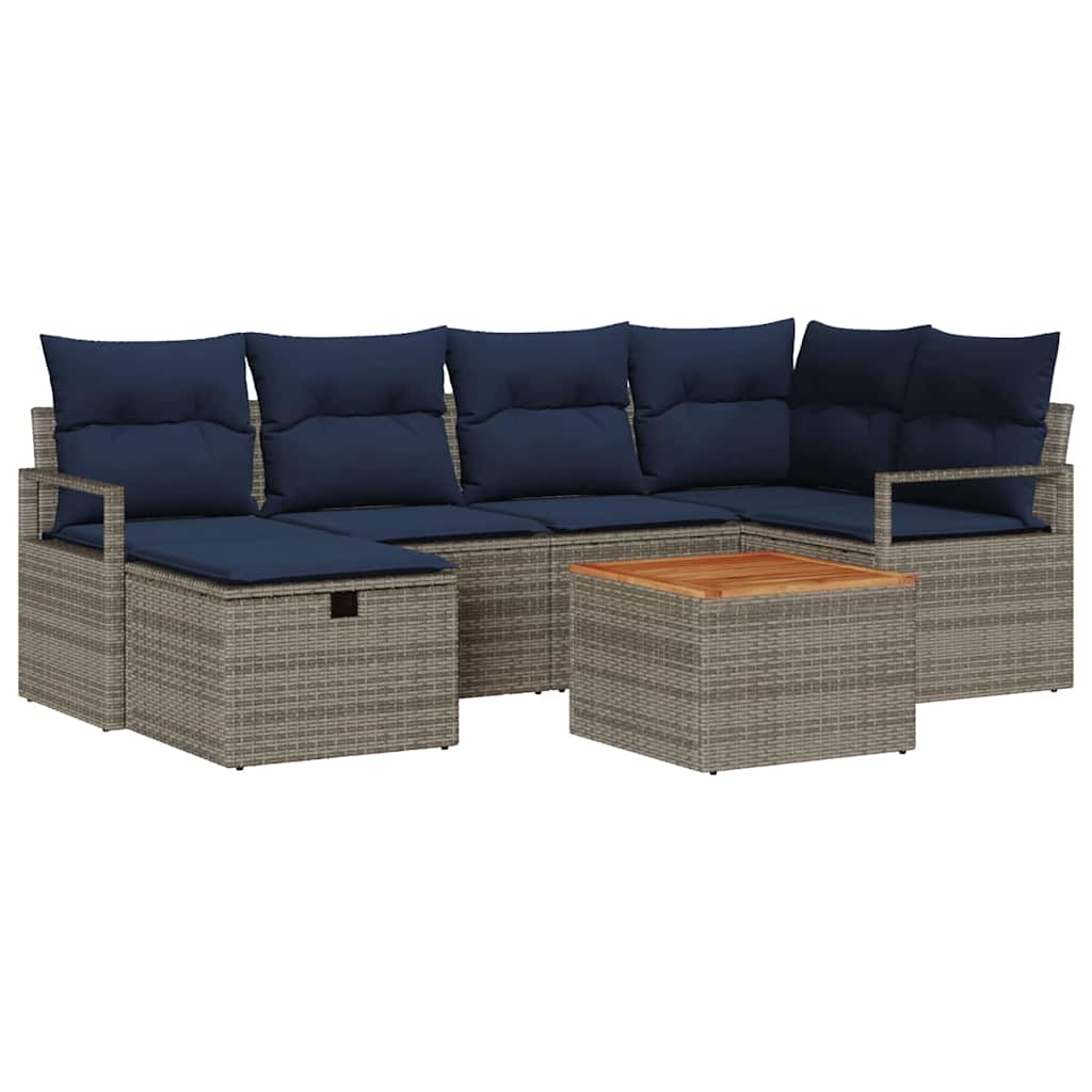 Set Divano da Giardino 7 pz Grigio polyrattan