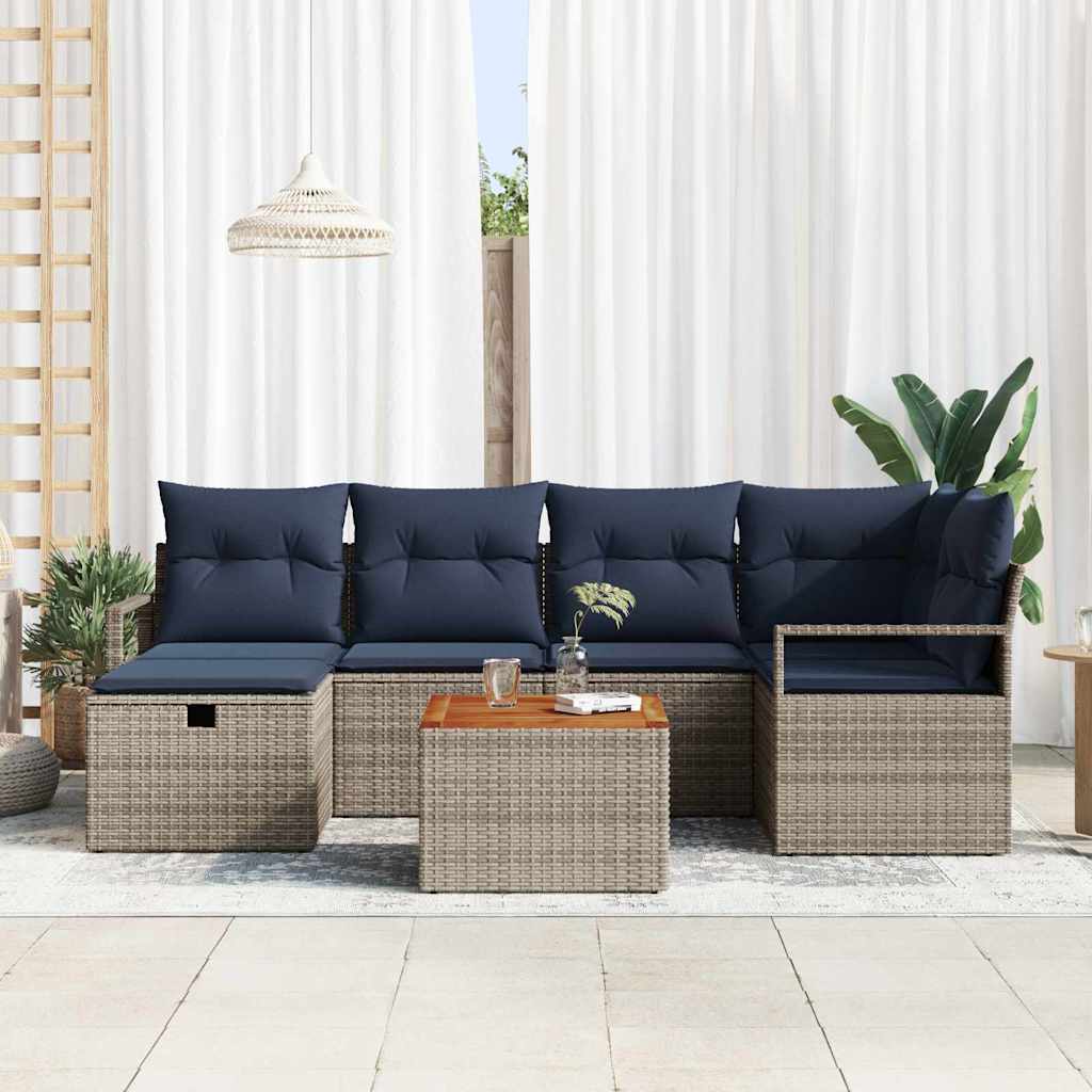 Set Divano da Giardino 7 pz Grigio polyrattan
