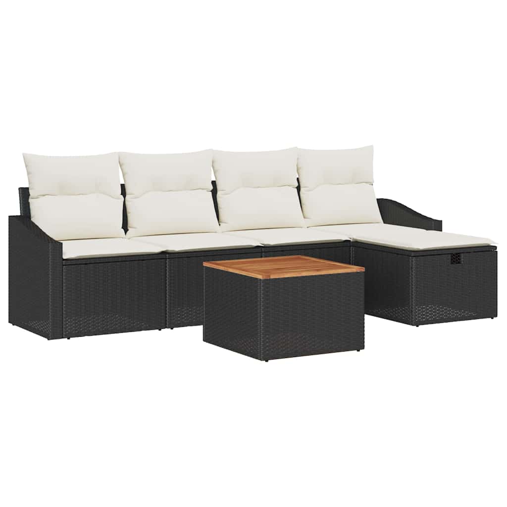 Set Divano da Giardino 6 pz Nero polyrattan